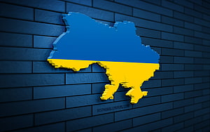 Ukraine Map Silhouette in National Flag Colors on Dark Blue Brick Wall HD wallpaper