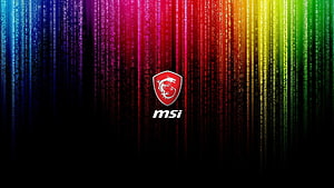 MSI Dragon Shield Logo Against Vibrant Rainbow Digital Rain Background HD wallpaper
