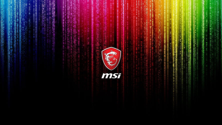 MSI Dragon Shield Logo Against Vibrant Rainbow Digital Rain Background HD wallpaper