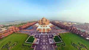 Aerial View of Akshardham Temple Complex in New Delhi India HD wallpaper