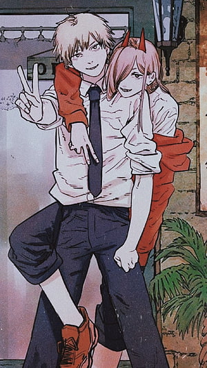 Makima and Power from Chainsaw Man in a Casual Street Pose, mio, Power Chainsaw Man HD phone wallpaper