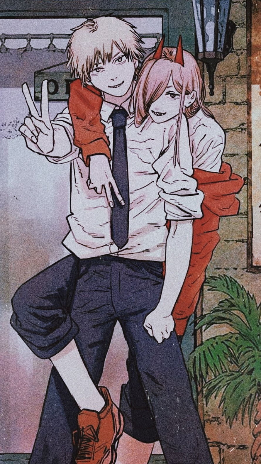Makima and Power from Chainsaw Man in a Casual Street Pose HD phone wallpaper