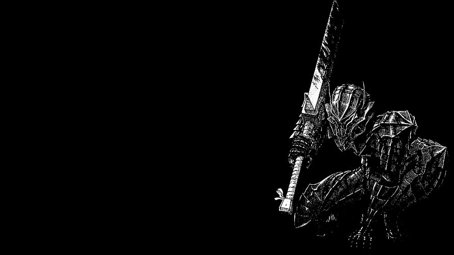 Berserk Guts Minimalist Sketch with Great Sword on Black Background HD wallpaper