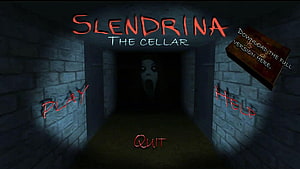 Slendrina The Cellar Horror Game Main Menu With Creepy Face In Dark Stone Corridor HD wallpaper