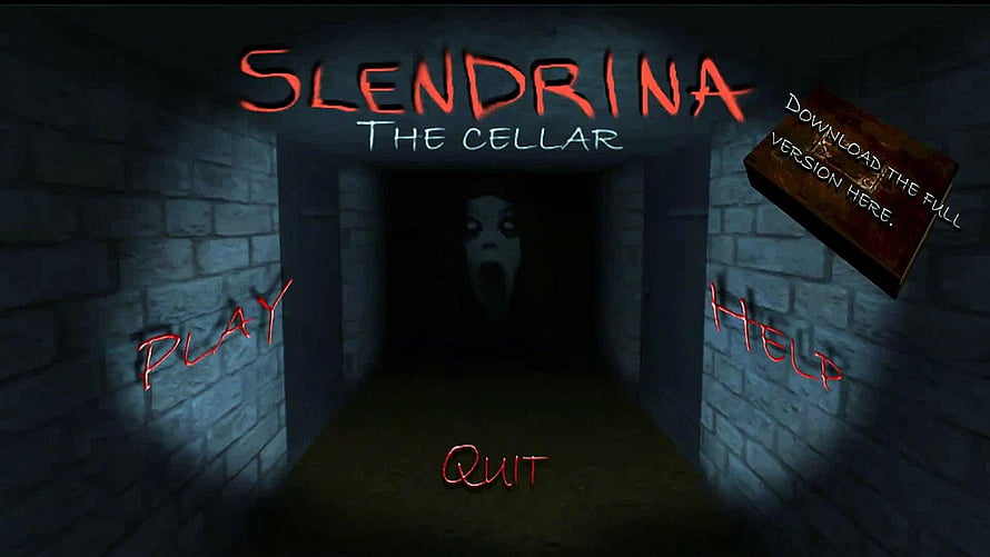 Slendrina The Cellar Horror Game Main Menu With Creepy Face In Dark Stone Corridor HD wallpaper