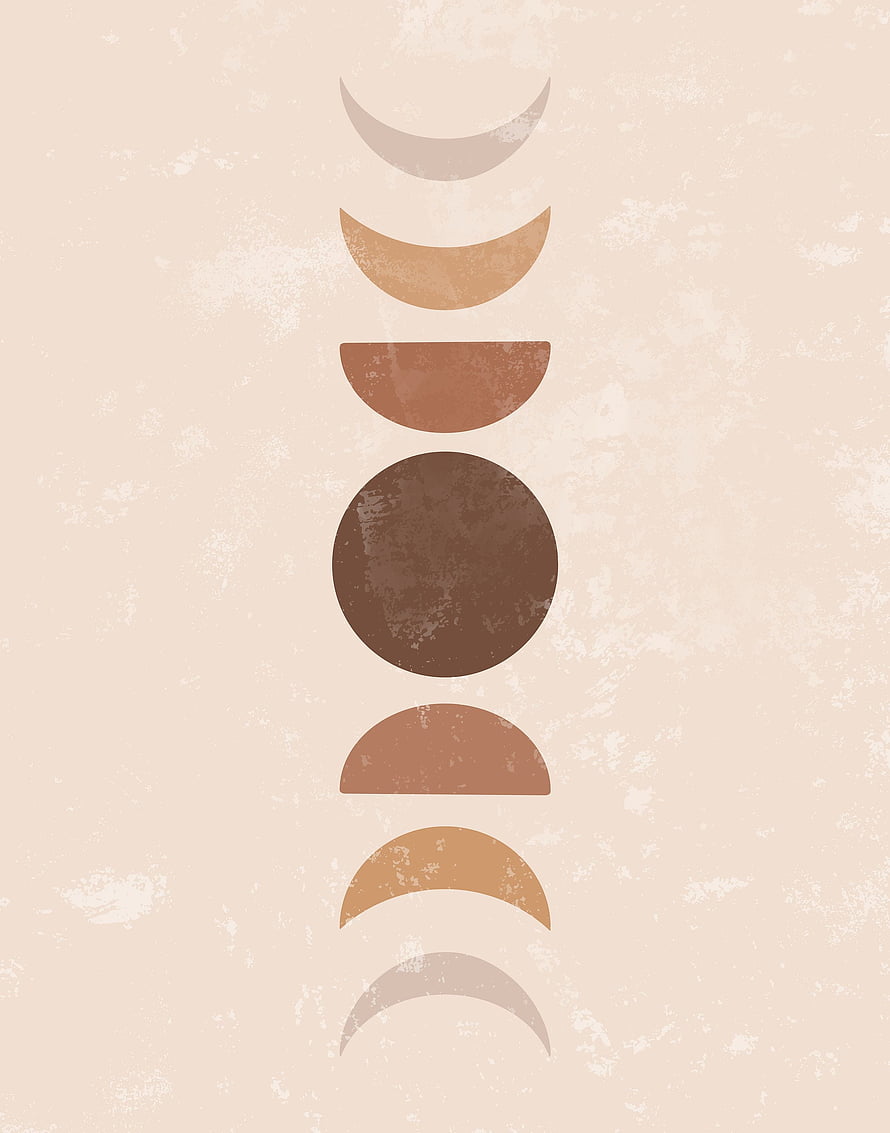 Minimalist Moon Phases Poster in Warm Earth Tones with Distressed Boho Texture HD phone wallpaper