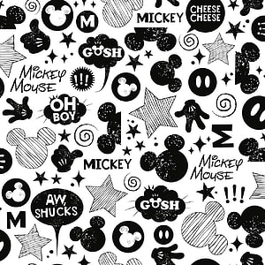 Mickey Mouse Black and White Pattern with Stars and Speech Bubbles HD phone wallpaper