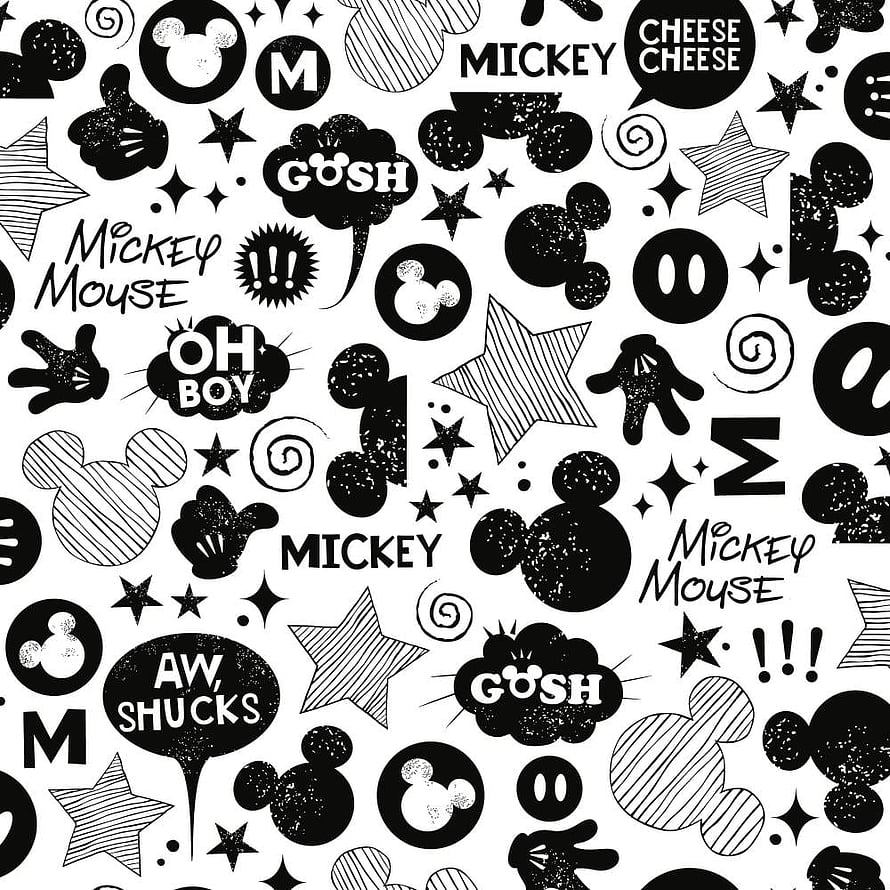 Mickey Mouse Black and White Pattern with Stars and Speech Bubbles HD phone wallpaper