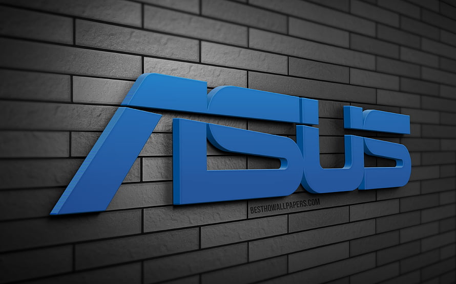 Asus 3D Logo on Dark Gray Brick Wall with Blue Branding and Industrial Texture HD wallpaper