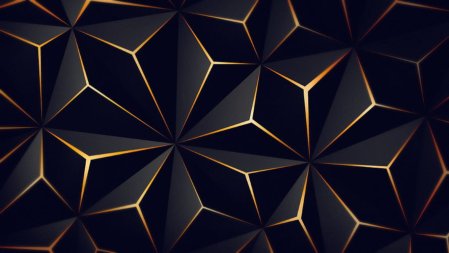 Dark Geometric Low Poly Pattern with Gold Accent Lines HD wallpaper