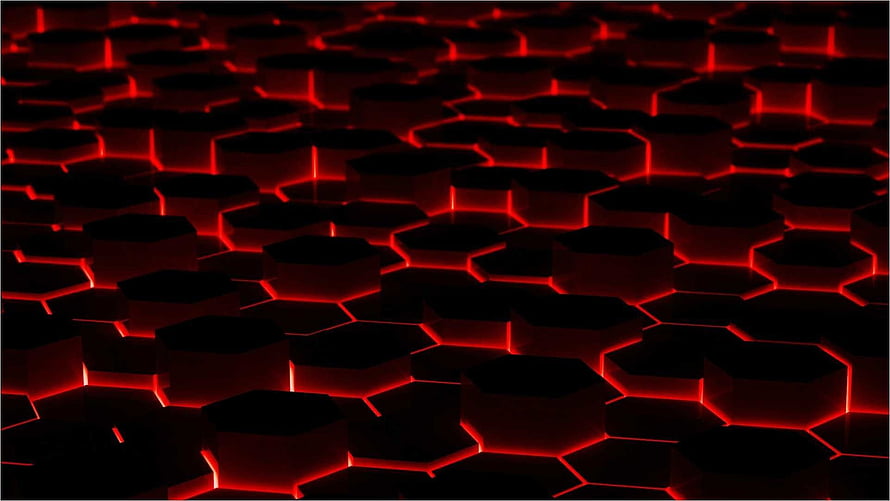 Glowing Red Hexagonal Grid Pattern on Dark Background HD wallpaper