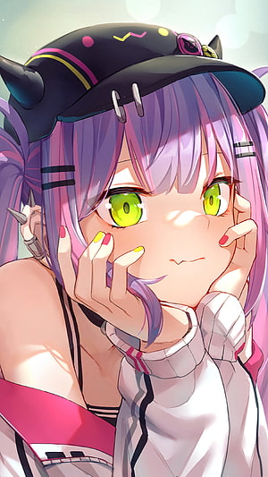Towa Tokoyami Anime Girl With Purple Hair And Green Eyes Wearing A Black Cap HD phone wallpaper
