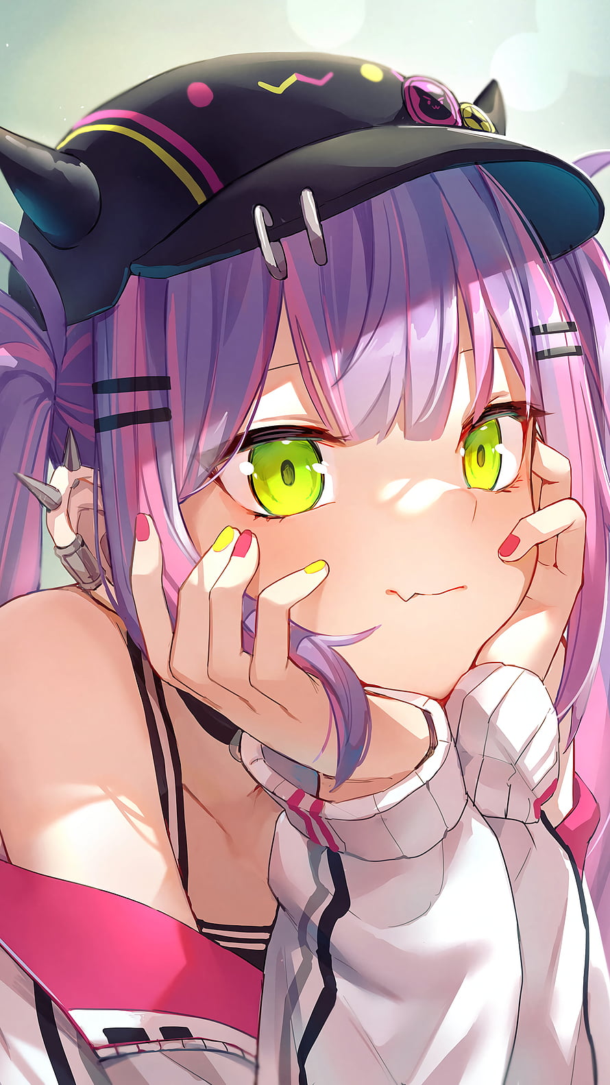 Towa Tokoyami Anime Girl With Purple Hair And Green Eyes Wearing A Black Cap HD phone wallpaper