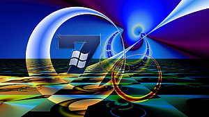 Windows 7 Abstract Digital Art with Glowing Orbs and Geometric Patterns HD wallpaper