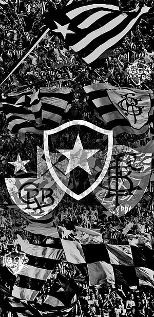 Botafogo Fans Waving Black and White Flags in Stadium Crowd HD phone wallpaper