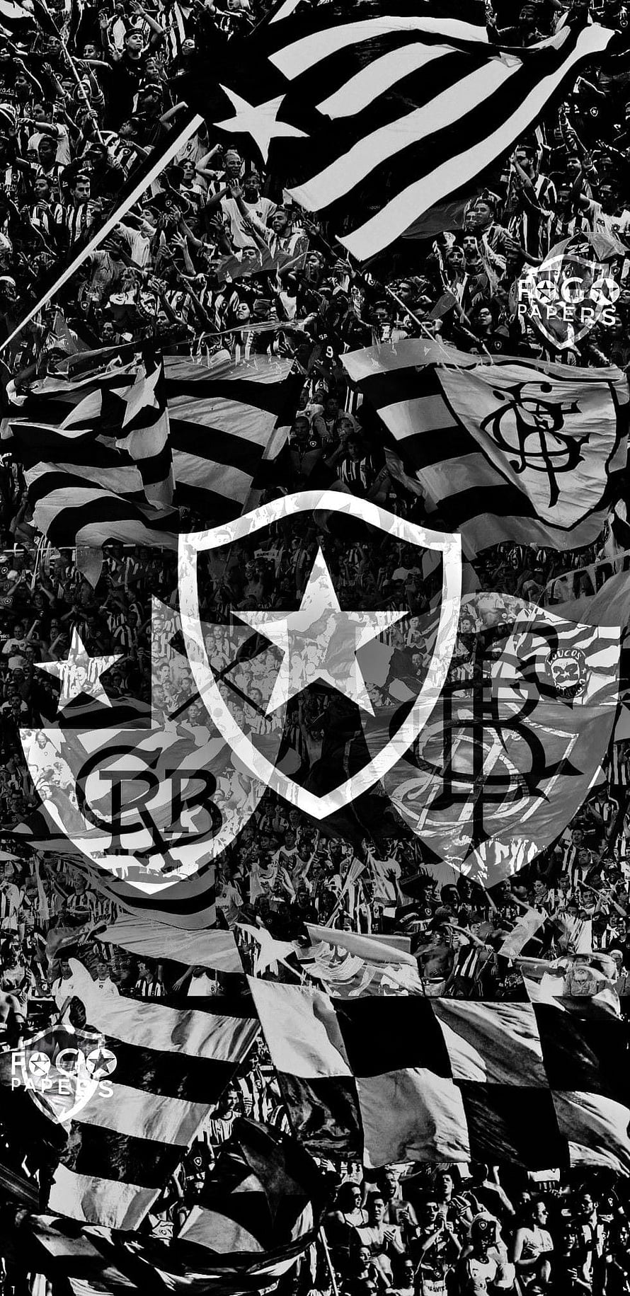 Botafogo Fans Waving Black and White Flags in Stadium Crowd HD phone wallpaper