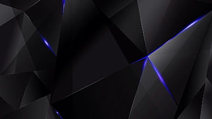 Dark Geometric Abstract Background with Glowing Blue Light Streaks and Sharp Faceted Shards HD wallpaper