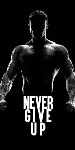 Black and White Silhouette of a Muscular Bodybuilder with Motivational Text HD phone wallpaper