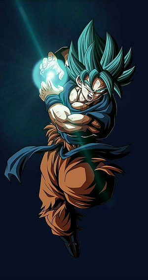 Goku Super Saiyan Blue charging a Kamehameha energy blast in a dynamic anime action pose HD phone wallpaper