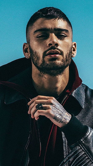 Zayn Malik Portrait in Black Leather Jacket with Hand Tattoos and Ring HD phone wallpaper