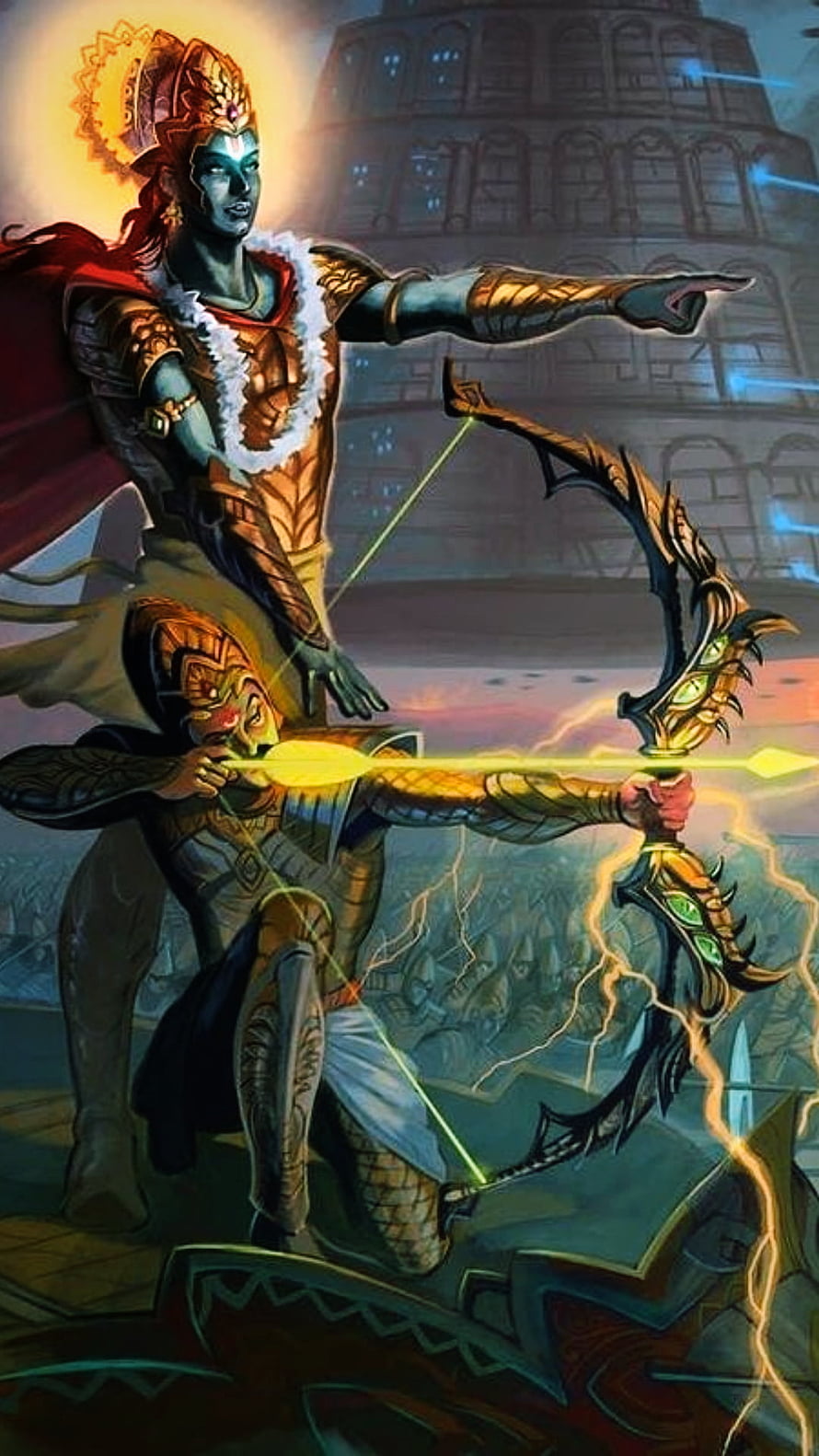 Angry Krishna Archery Illustration with Golden Bow and Lightning Arrow HD phone wallpaper