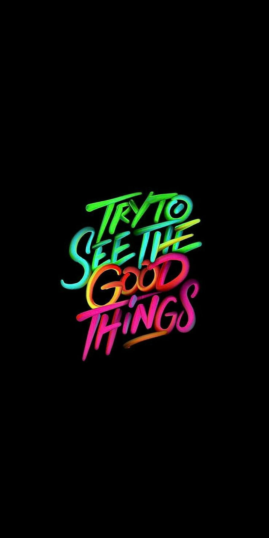 Vibrant Neon Handwritten Typography on Black Background HD phone wallpaper