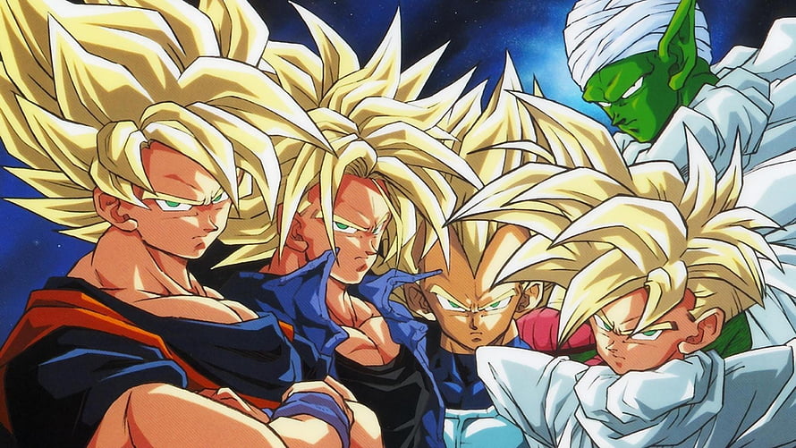 Dragon Ball Z Super Saiyan Goku Vegeta Gohan and Piccolo Team-Up Illustration HD wallpaper