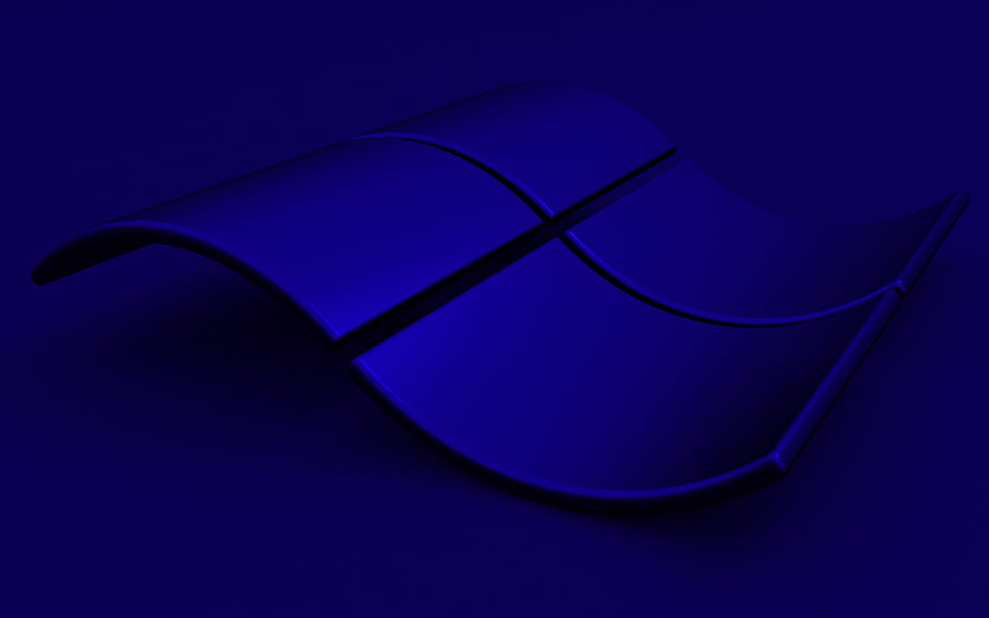 Windows 3D Wavy Logo in Deep Blue Tones on a Minimalist Dark Background HD wallpaper