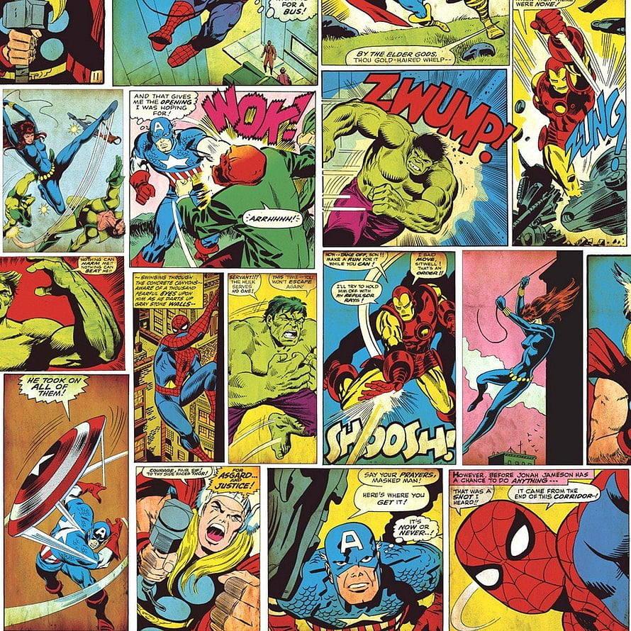 Classic Marvel Comics Page Featuring Avengers and Spider-Man Action Panels HD phone wallpaper