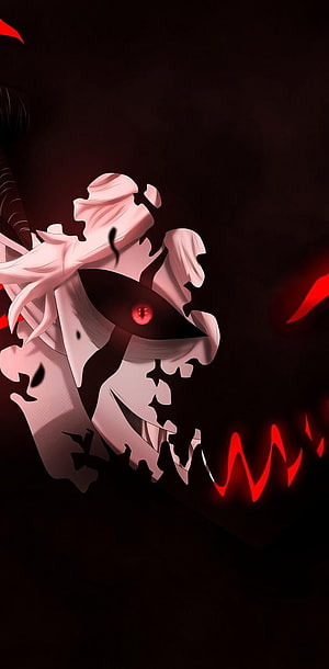 Black Clover Asta Dark Demon Form with Glowing Red Eye and Jagged Grin HD phone wallpaper