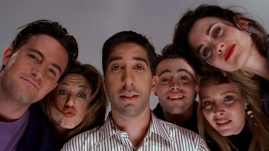Friends TV Series Cast Group Portrait Looking Down At Camera HD wallpaper