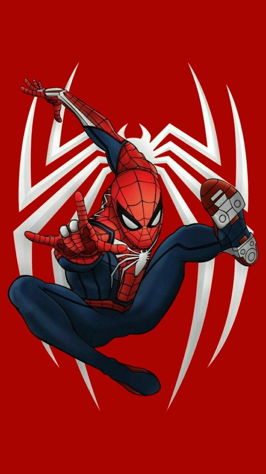Spider-Man Dynamic Action Pose with White Spider Emblem on Red Background HD phone wallpaper