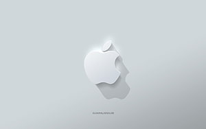 Minimalist 3D Apple Logo Emblem with Soft Shadow on Light Gray Background HD wallpaper