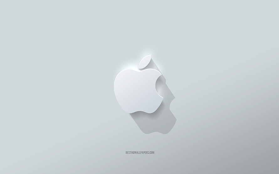 Minimalist 3D Apple Logo Emblem with Soft Shadow on Light Gray Background HD wallpaper