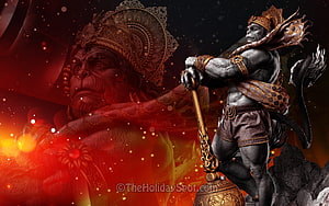 Lord Hanuman Digital Art with Gada and Fiery Red Background, Lord Hanuman . Hanuman Jayanti . Hanuman , Hanuman PC HD wallpaper