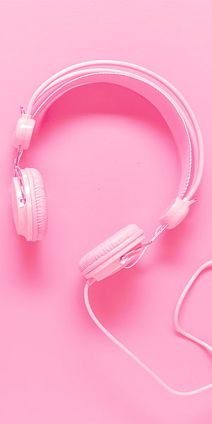 Pastel Pink Wired Headphones on a Soft Pink Background HD phone wallpaper
