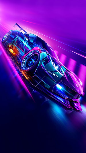 Need for Speed Heat Neon Supercar Drift with Purple and Blue Light Trails HD phone wallpaper