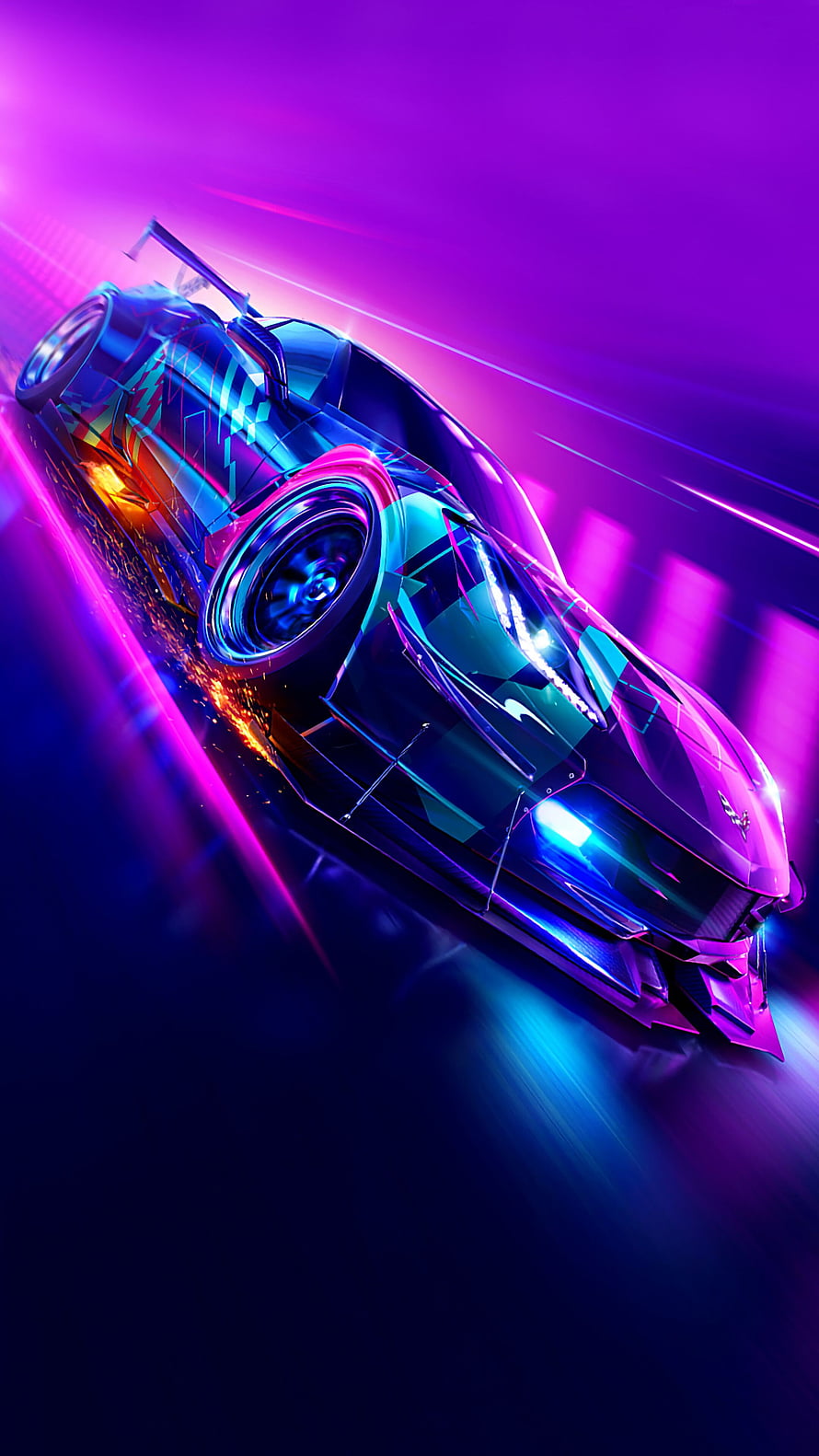 Need for Speed Heat Neon Supercar Drift with Purple and Blue Light Trails HD phone wallpaper