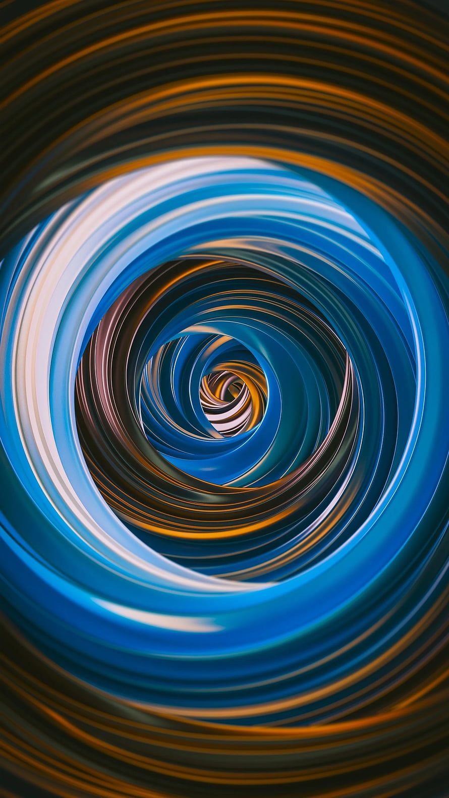 Vibrant Blue and Gold Spiral Tunnel Abstract Digital Art Wallpaper HD phone wallpaper