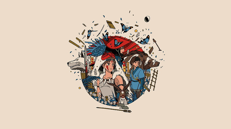 Princess Mononoke Studio Ghibli Anime Illustration with Ashitaka and San HD wallpaper