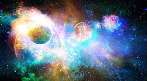 Vibrant Cosmic Nebula With Glowing Planets And Starlight In Deep Space HD wallpaper