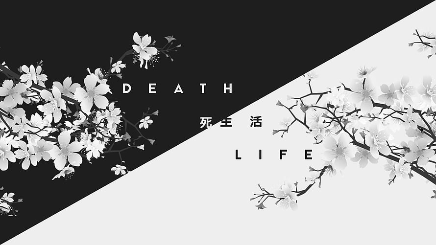Monochrome Cherry Blossom Branches With Japanese Calligraphy And Minimalist Typography HD wallpaper
