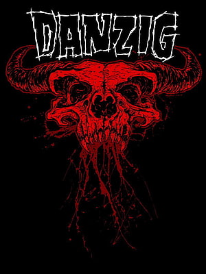Danzig Heavy Metal Band Poster with Red Horned Skull on Black Background HD phone wallpaper