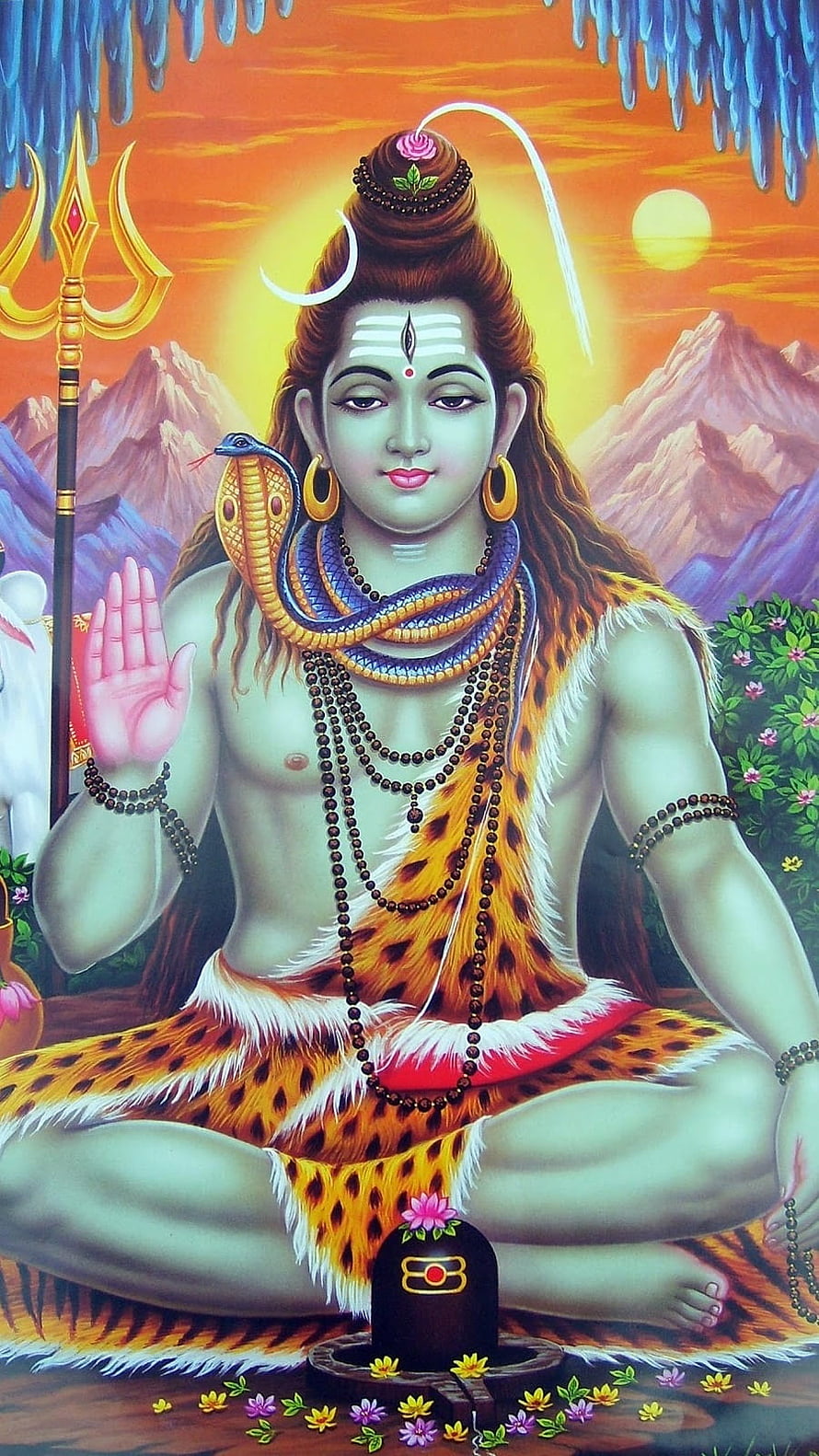 Lord Shiva Meditating in Himalayan Landscape with Trishul and Snake HD phone wallpaper