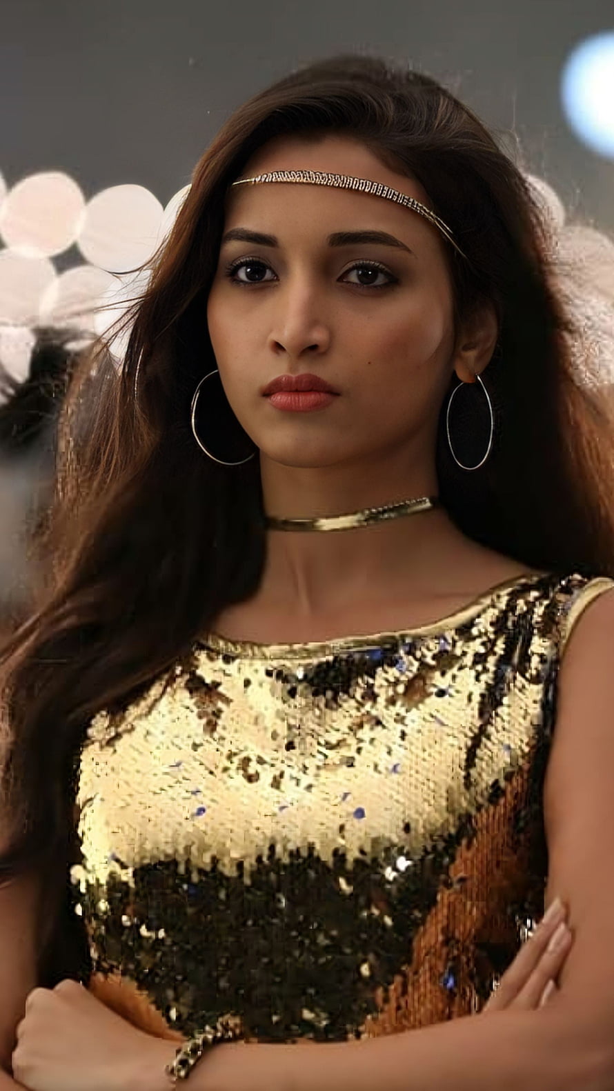 Srinidhi Shetty in KGF Gold Sequin Dress with Headband and Hoop Earrings HD phone wallpaper