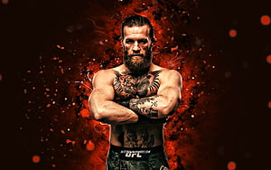 Conor McGregor UFC Fighter Portrait with Red Ink Splatter Background HD wallpaper