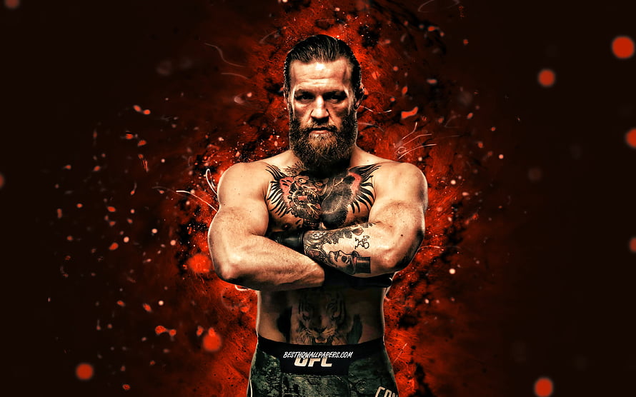 Conor McGregor UFC Fighter Portrait with Red Ink Splatter Background HD wallpaper