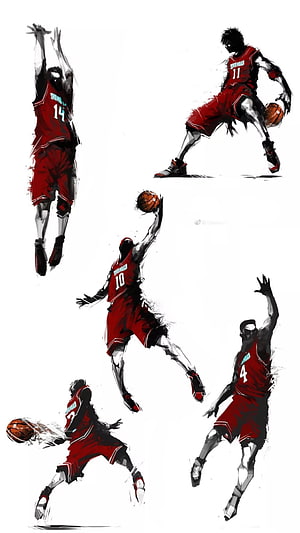 Slam Dunk Shohoku Basketball Players Dynamic Action Illustration HD phone wallpaper