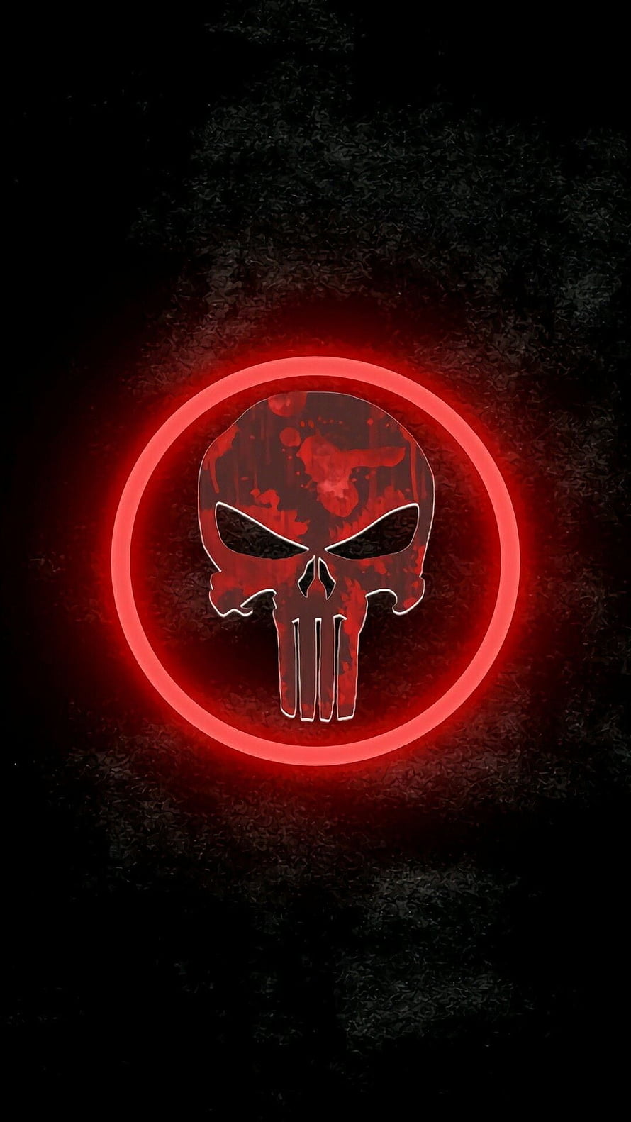 Glowing Red Punisher Skull Emblem on Dark Grunge Background HD phone wallpaper
