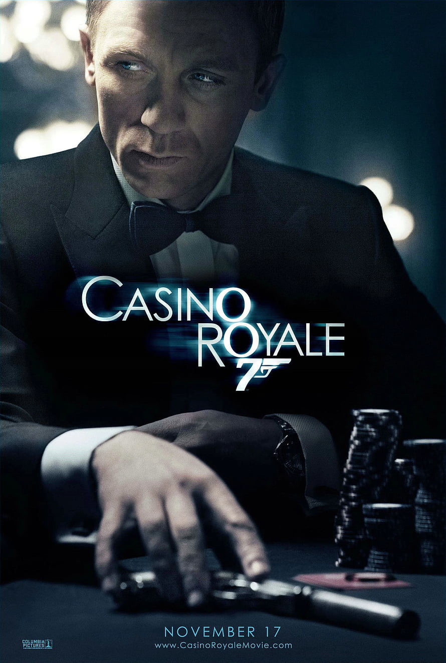 Daniel Craig as James Bond in Casino Royale Movie Poster with Poker Chips and Pistol HD phone wallpaper